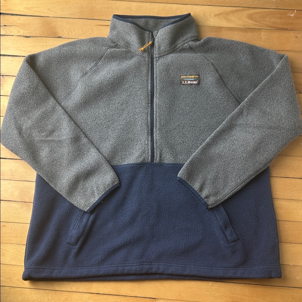 L.L. Bean Two-Tone Half-Zip Fleece Pullover - Gray & Navy Blue